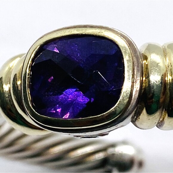 David Yurman Twisted Cable Cuff Bracelet 925 Silver & 14k Gold Amethyst - Picture 1 of 12